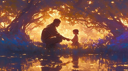 Loving father and daughter enjoying outdoor adventure in vibrant sunlight