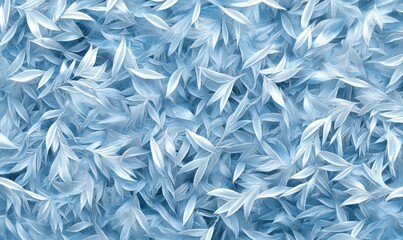 A close-up view of delicate blue leaves scattered on a surface, creating a serene background