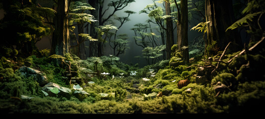 A miniature forest world model was created using delicate origami techniques to create a three-dimensional effect, Ai Generative