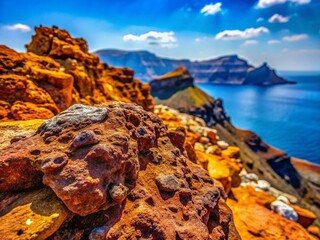 Santorini Skaros Rock Macro Photography: Volcanic Texture Close-up Summer Sun