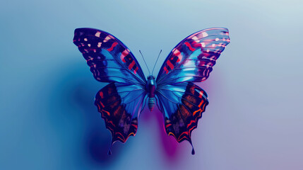 Colorful butterfly with vivid patterns resting against a soft gradient background in artistic display