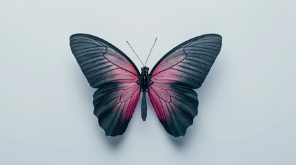 Stunning black and pink butterfly displayed against a clean white background showing intricate wing patterns and vibrant colors.