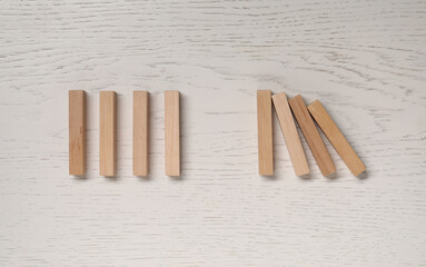 Many blocks on white wooden table, flat lay