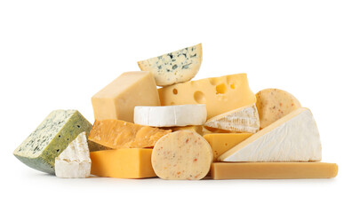 Different types of cheese isolated on white