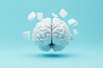 Abstract Representation of a Brain Surrounded by Floating Shapes