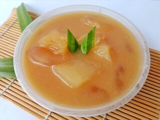 Kolak made from cassava and sugar palm fruit with a sweet taste. Dessert. Dish in the month of Ramadan 