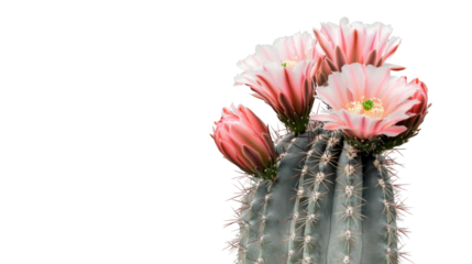Blooming cactus with pink flowers on transparent background