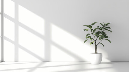 A white room with a plant in a white pot. Living Shadow Constructs. Illustration