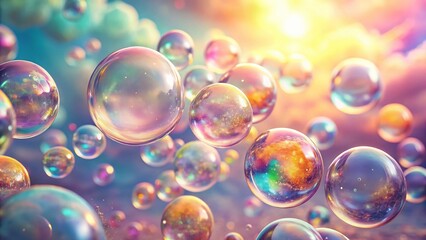 Shimmering Floating Bubbles: Ethereal Light and Airy Beauty, Perfect for Backgrounds