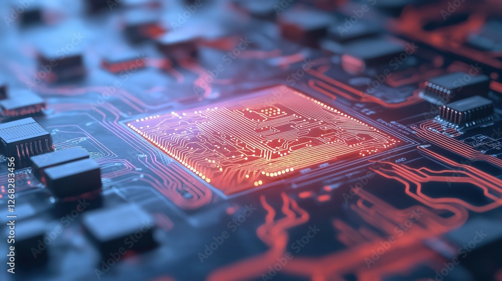 Poster glowing central processor on circuit board. ,keywords circuit board,microchip,processor,technology,e