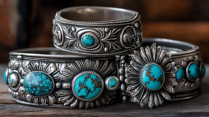 Obraz premium Exquisite Turquoise and Sterling Silver Bracelets