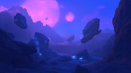 Ethereal Purple Blue Alien Landscape Digital Art