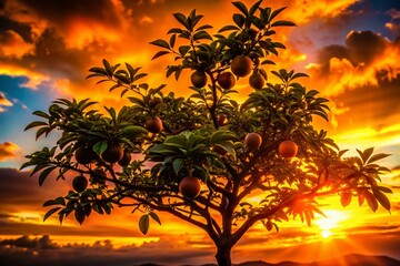 Silhouette of Nutmeg Tree at Sunset - Spice Island