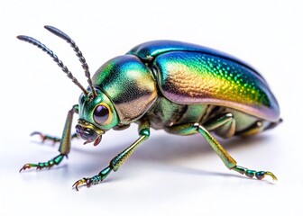 Naklejka premium Silver Beetle Macro Photography: Iridescent Insect Closeup on Isolated Background