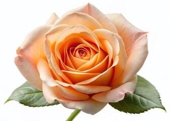 Obraz premium Single Peach Rose Isolated, White Background - Blooming Flower Stock Photo