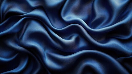 Obraz premium Elegant deep blue satin fabric draping softly, showcasing smooth textures and gentle folds