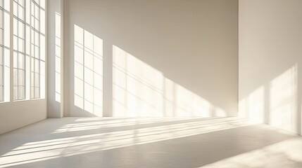Obraz premium Empty White Room with Sunlight Streaming Through Windows
