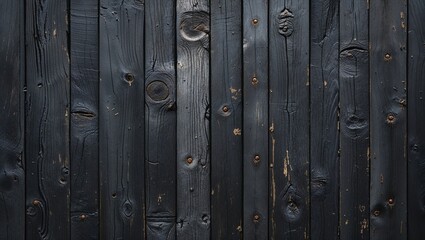 Fototapeta premium close-up of a textured, dark wooden surface. The wood appears aged and weathered, with visible grain patterns and knots.