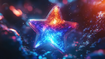 Vibrant Cosmic Star with Fiery and Icy Hues in a Mystical Space Environment