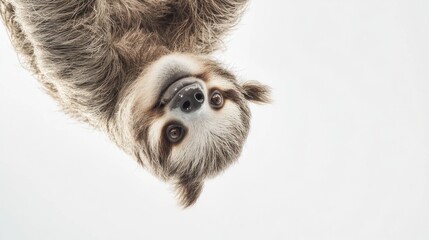 Upside-down sloth hanging, rainforest background, wildlife photography