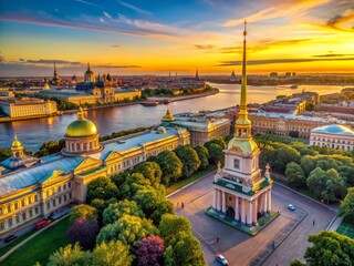 Obraz premium St. Petersburg Panoramic Cityscape Drone View from St. Isaac's Cathedral Colonnade, July 2021