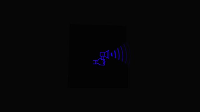 Abstract blue hand speaker icon with sound wave. advertisement,conversation,broadcasting ctc are used .animation Concept of megaphone and black background.