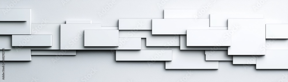 Aufkleber a modern, abstract design featuring layered, rectangular shapes in white against a light background,