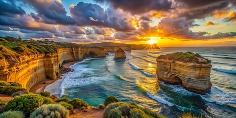 Stunning Sunset Over Australia's Great Ocean Road, Bay of Islands, Dramatic Coastal Victory Scene