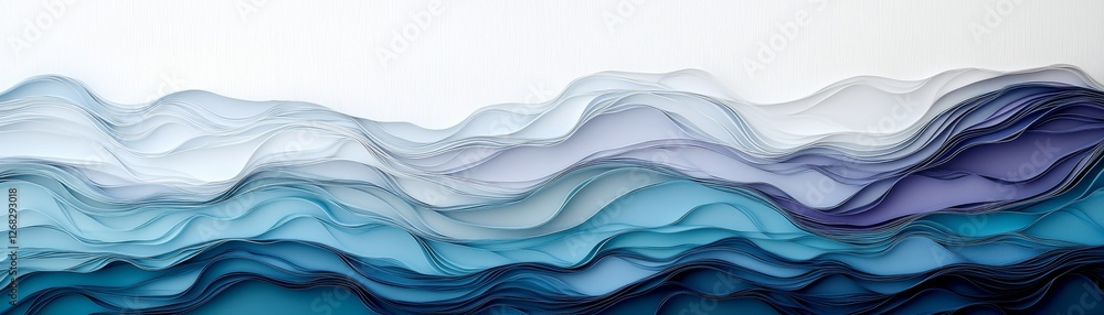 Poster a serene abstract depiction of layered waves in shades of blue, creating a calming visual effect rem
