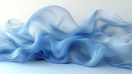 Fototapeta premium Flowing blue fabric draped elegantly, creating soft waves against a minimalistic background