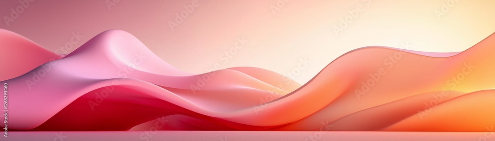 Poster a serene landscape featuring flowing waves of soft pink and orange hues, creating a calming and abst
