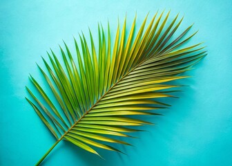 Fototapeta premium Summer Palm Leaf Background: Tropical Top View Coconut Frond on Light Blue for Design