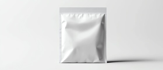 White matte sachet packet mockup, crisp minimalist finish, topside view, smooth realistic surface, premium branding layout, ultraHD photorealism