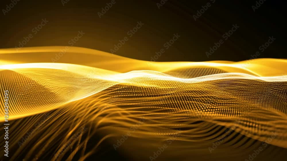 Poster Bright Golden Wave Particles Animation on Dark Background Loop