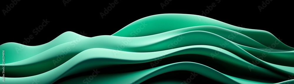Poster a visually striking abstract representation of flowing green waves on a dark background, conveying a