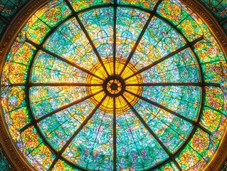 Stunning Stained Glass Dome Ceiling Art Deco Design