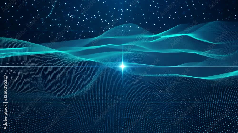Poster dynamic animated abstract technology background with fractal dots and mesh network in 4k