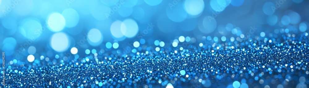 Poster a shimmering blue surface filled with sparkling particles, creating a magical and dreamy atmosphere.