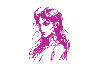 Lilith Demon Queen hand drawn sketch vector