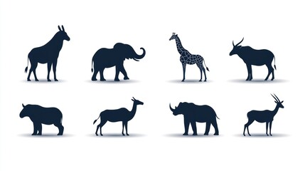 Obraz premium African wildlife silhouettes; safari animals; educational chart