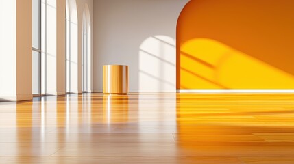 Obraz premium Minimalist Modern Room With Yellow Wall And Wooden Floor