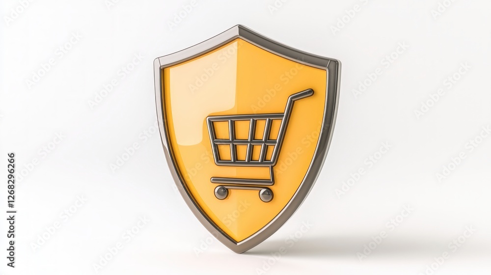 Poster secure online shopping 3d render of protected cart icon