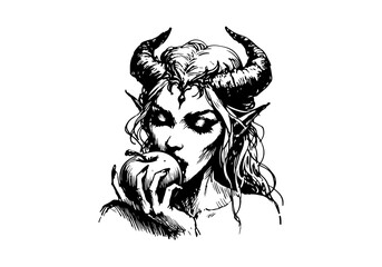 Lilith Demon Queen hand drawn sketch vector