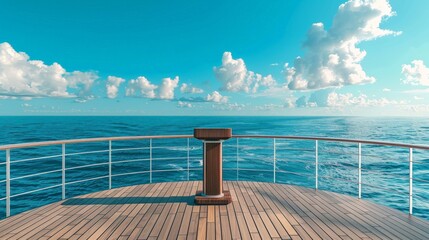 A podium on a cruise ship deck with the ocean in the background