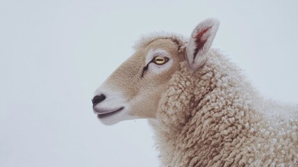 Obraz premium Sheep Profile, Winter Farm, Snow Background, Agriculture