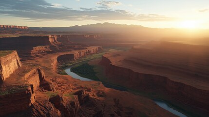 Naklejka premium Desert Canyon Sunset Panorama Pixel Art