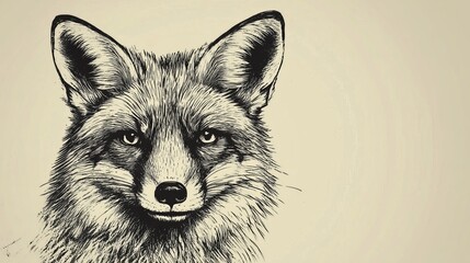 Fototapeta premium Elegant Detailed Fox Portrait Ink Drawing Wildlife Animal Black White Vintage Style Graphic Illustration Nature Art Print Design Decorative Image sly 