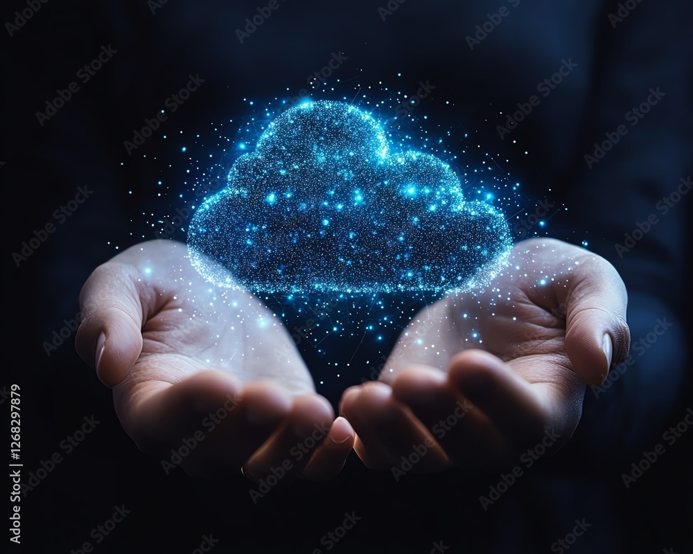 Poster process of business digitization, data transfer from legacy systems to cloud storage, hightech digit