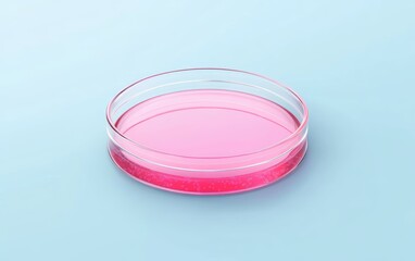 Pink Petri Dish with Gel on Light Blue Surface