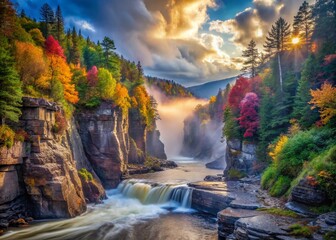 Surreal High Falls Gorge, Ausable River, New York: Dreamlike Waterfall Landscape Photography